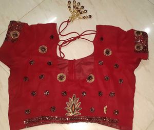 Red &amp; Gold Embellished Saree