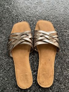 Metallic Woven Slide Sandals