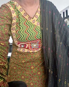 Ajrak Cotton Kurti With Duppatta