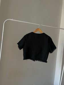 Button Down Tweed Crop Tops