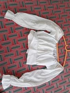 White Crop Top - Long Balloon Sleeves