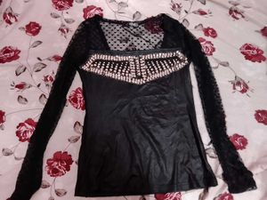 Black Embellished Long Sleeve Top