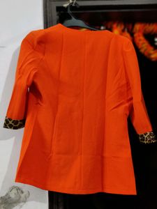 Orange Blazer with Leopard Trim