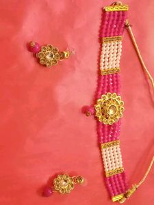 Pink and White Beaded Choker