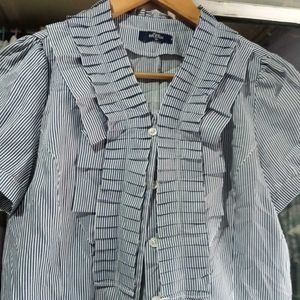 Striped Ruffle Placket Blouse
