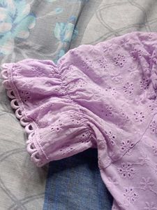 Lavender Eyelet Lace-Up Mini Dress