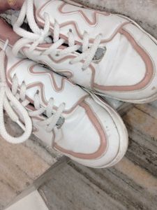 Worn White &amp; Pink Sneakers