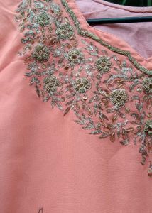 Zari work Peach Kurta Set