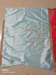 Sky Blue Pink Semi Stitched Lehenga Choli