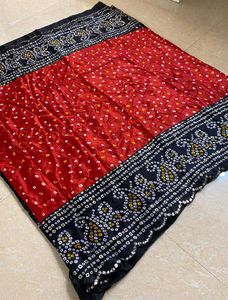 Red &amp; Black Bandhej Saree