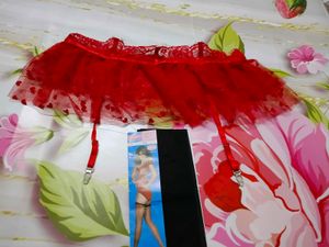 (810]Red Heart Tulle Garter Belt
