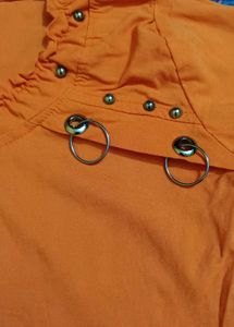 Casual 3/4 Sleeve Women&#39;s Solid Orange Top