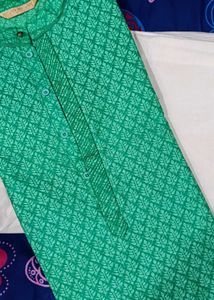 Festive Green Chikan Work Kurta Pajama Set For Men