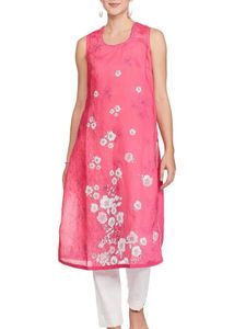 Pink Floral Sleeveless Kurti