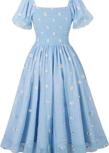 cute embroidery daisy puffed sleeves dress 🎀