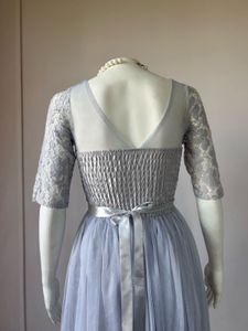 grey lace embellish gown