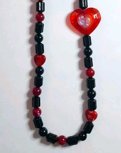 Red &amp; Black Heart Beaded Phone Charm