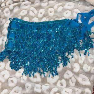 Blue Fringe Frill Belly Dance top Wrap Skirt