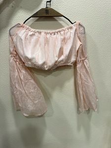 Pink Off-Shoulder Bell Sleeve Top