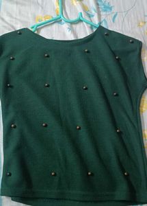 Green Crop Top With Half Sleeve