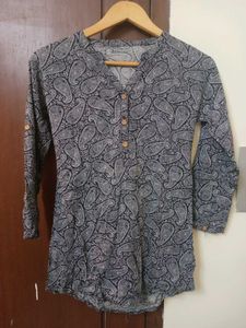 Black and White Paisley Print Shirt, Size-XS