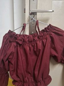 Burgundy Off-Shoulder Ruffle Top