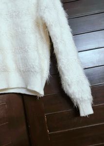 Women White Fur Fluffy Knit Casual Pullover