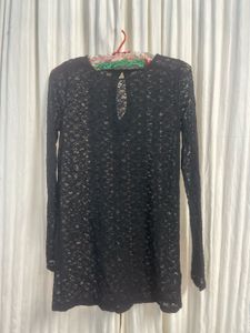 DEXTER MINI DRESS LACE FRILLSLEEVE HIGH NECK DREs