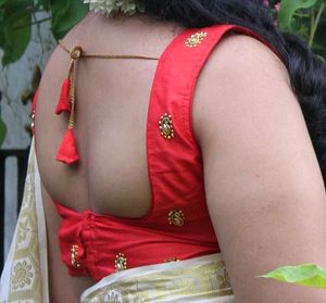 Red &amp; Gold Embellished Saree Blouse
