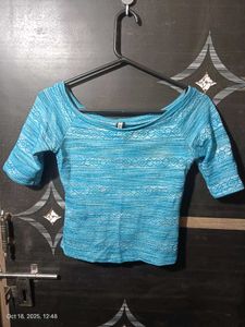 Blue Patterned Crop Top