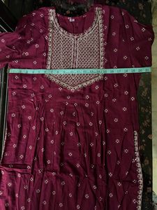 Maroon festive kurta pant dupatta set