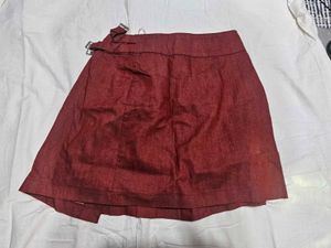 Burgundy Pleated Mini Skirt
