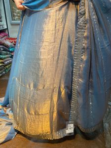 Blue &amp; Gold Accented Sari Fabric