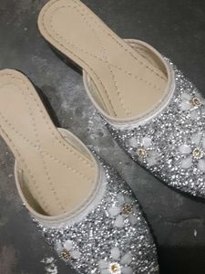 Sparkling Silver Embellished Flats