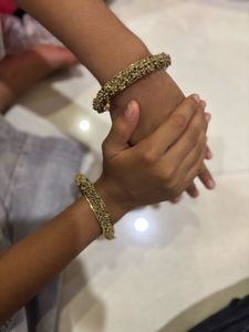 Gold Beaded Cuff Bracelets - Set of Two
