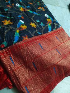 Beautiful 😍 Black An Red ♥️ Printed Saree