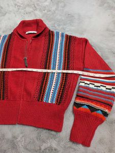 Zara Red Patterned Knit Jacket