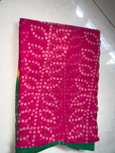 Pink & Green Bandhani Saree