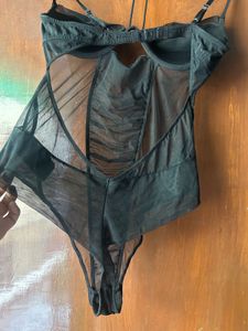 Black Sheer Ruched Bodysuit