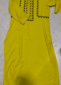 Yellow Embroidered Neck vishudh Kurti