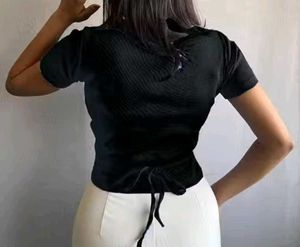 Cute Black Tie-Back Top
