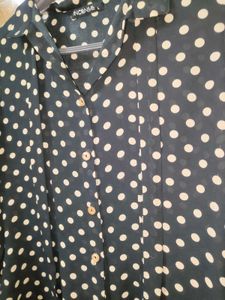 Black Polka Dot Sheer Button-Down Shirt