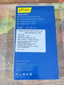 Type C Blue Colour Data Cable By Ptron Seal Pack