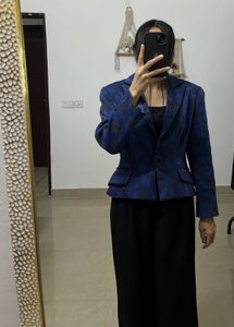 Royal Blue Paisley Print Fitted Blazer