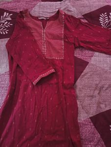 Maroon Embroidered Kurta