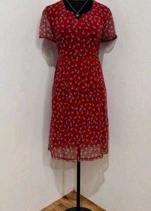 Red Floral Print Midi Dress