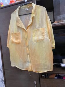 Yellow Button-Up Sunset Top With Handbag