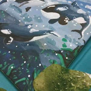 Ocean Ballet – Orcas in Motion 🌊| Handmade Canvas