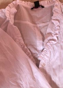 Ruffled Pinstripe Blouse