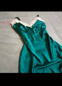 Green Lace Trim Slip Dress